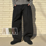 One-tuck cotton wide pants