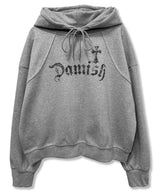 Gothic Cross Arch Lettering Hoodie_Gray