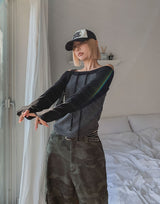 Five Strap Off Shoulder Stripe Long Sleeve