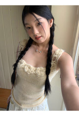 Summer knit flower sleeveless tee