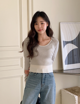 Bicolor U-neck Slim Crop Knit (3color)