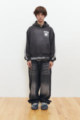 Vintage Spray Crow Key's Crop Hoodie (Charcoal)