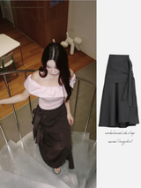 unbalanced side strap casual long skirt