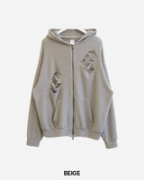 Broken Knit Hooded Zip-Up