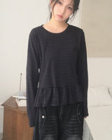 ゲッティストライプフリルレイヤード長袖Tシャツ