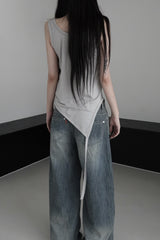 unbalanced layered tail sleeveless (4color)