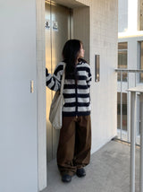 Panple Stripe Wool Hood Knit Cardigan