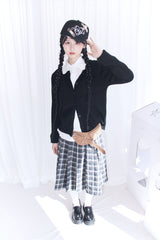 wool banding checkered midi skirt