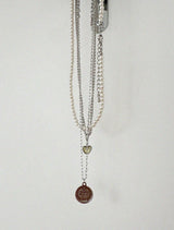 MULTI-LAYERED PEARL & HEART COINED NECKLACE SET