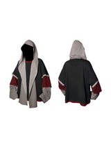 RELABEL Spatial Relationship (Three-layer Overlay) Three-colour Mixed Colour-woven Striped Detachable Scarf Hooded Fake Three-piece Washed Long-sleeved T-shirt