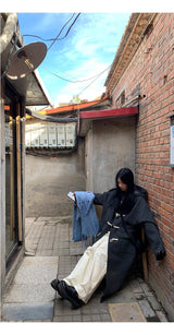 wool charcoal quilting toggle hooded long coat