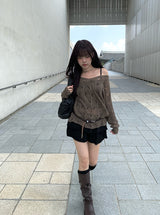 Linder Mesh See-Through Loose-Fit One-Shoulder Knit
