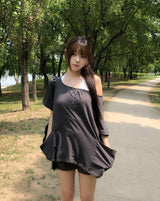Ribe Shirred Boat Neck Pocket Short Sleeve