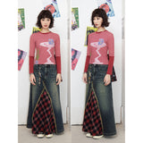 ストライプパネルド長袖Tシャツ