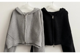 Leppon Thick Two-Way Cropped Knitwear Hooded Zip-Up