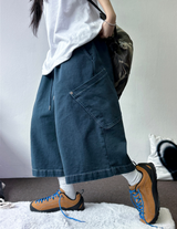 HIP PATCH RIVET PIGMENT DENIM BERMUDA 🫐🍪🖤3COLOR