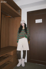 Tree Stripe V-neck Long Sleeve Knitwear