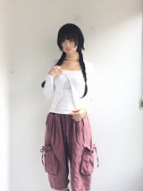washing ribbon pocket cargo pants
