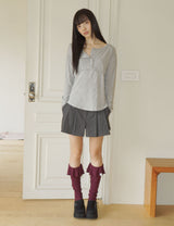 RUFFLE LONG SOCKS(BURGUNDY)