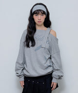 ONE-SHOULDER BUCKLE SWEATSHIRT (MELANGE GRAY)_F24ZB063