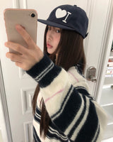 Nobin Stripe Contrast Collar Long Sleeve Knit