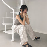 Obein linen striped wide pants
