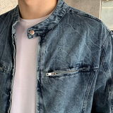 Biwon Washed Biker Denim Jacket