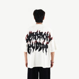 HIERARCHY STUDIOS TMTNW - ホワイトバーンアウトワイドオーバーサイズTシャツ