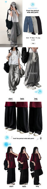 リンタークールサマーデニムワイドパンツ [Choose short, basic, and long]