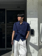 Summer bookle semi-crop collar cardigan