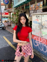 Check Floral Flare Mini Pants Skirt