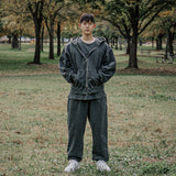 VINTAGE PIGMENT DYING HOODED ZIP UP DARK GRAY