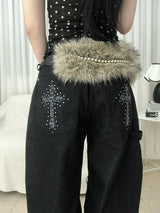 Stud Cross Wide Denim Pants