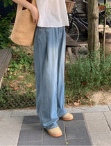 サマーピンタックウォッシュドワイドデニムパンツ