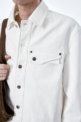 (BASE) CROP DOUBLE FLAP TRUCKER (WHITE)