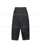Heart pink stitch indigo denim pants
