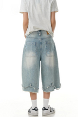 Ripped Drawstring Denim Shorts