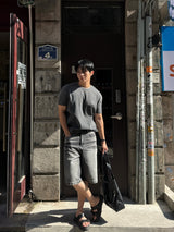 Stone washed bermuda denim pants