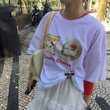 トーストオーバーサイズボクシーフィットプリンテッドスプリング/サマーショートスリーブTシャツ(3 Colors)