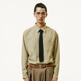 [SET] everyday stripe shirt & square tip knit tie olive
