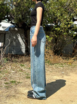 FRONT SIDE PATCHWORK DENIM PANTS code 18106