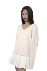 Hugging ribbon pleated skirt, White