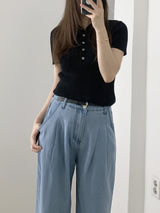 Loewe Ribbed Button Collar Short Sleeve Knit