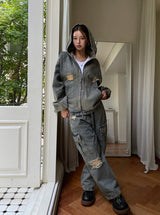 Damage Two Way Denim Hooded Jacket