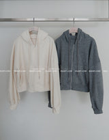 Fluffy fleece hooded zip-up jacket