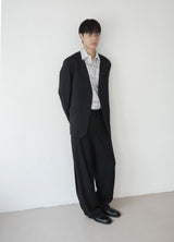 pinstripe collarless blazer