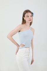 Unbalance Halter Neck Slit Sleeveless Sky Blue