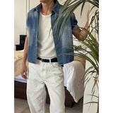 [MUSCLE FIT] Crop denim shirts(2color)