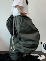 フォーマルケーブフロントプレートコットンストリングバルーンパンツ 💚🖤🩶💛 - 4 カラーズ