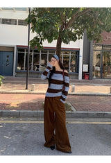 wool mohair stripe off-shoulder long-sleeved knitwear